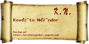 Kováts Nándor névjegykártya